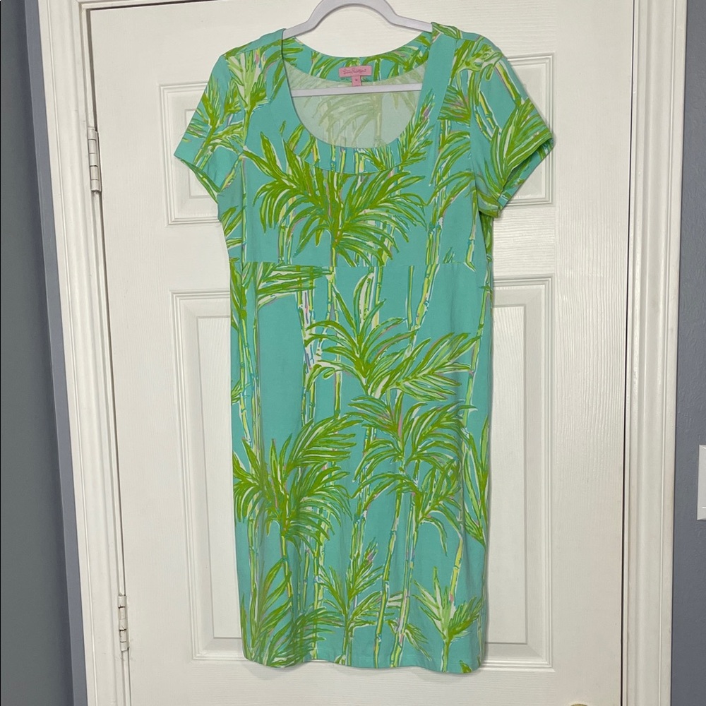 Lilly Pulitzer Aqua Dress with Green Palm Print